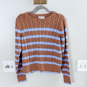Lands' End Brown Sweater with Blue Stripes